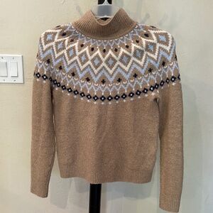 J Crew Extra Soft Fair Isle Nordic/Scandinavian Yoke Mock Neck Sweater